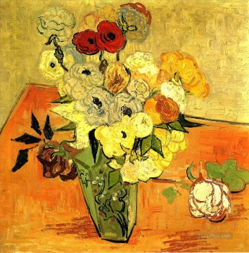 バラとアネモネが描かれた日本の花瓶 フィンセント・ファン・ゴッホ 印象派の花 Oil Paintings